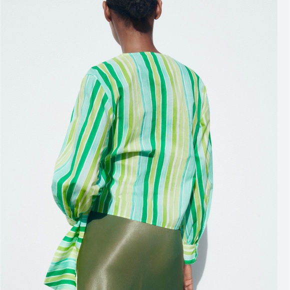 Zara Green striped multicolored wrap top - Picture 7 of 15